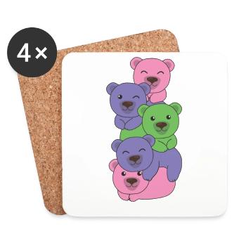 Trigender Flag Pride LGBTQ Cute Bear Bunch - Dessous de verre (lot de 4) - blanc - Devant