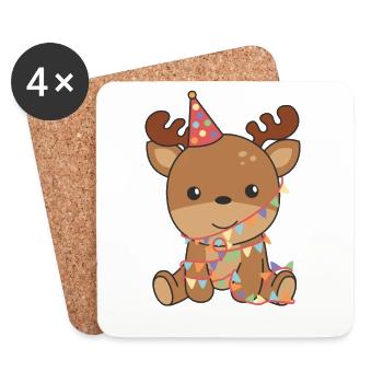 Hirsch zum Geburtstag für Kinder ein Geburtstags - Untersetzer (4er-Set) - Weiß - Vorne