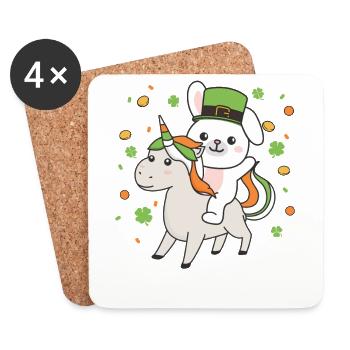 Lapin avec licorne Saint-Patrick Irlande Chance - Dessous de verre (lot de 4) - blanc - Devant