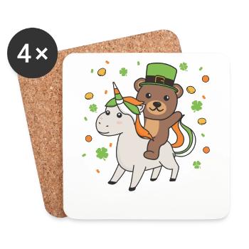 Ours avec licorne Saint-Patrick Irlande Chance - Dessous de verre (lot de 4) - blanc - Devant