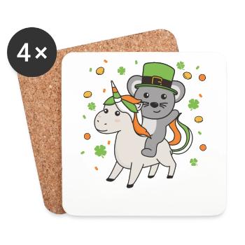 Souris avec licorne Saint-Patrick Irlande Bonheur - Dessous de verre (lot de 4) - blanc - Devant