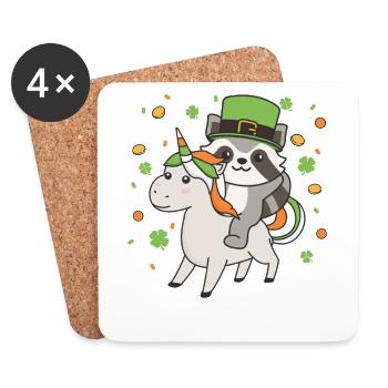 Raccoon with Unicorn St. Patrick's Day Ireland - Coasters (set of 4) - white - Front