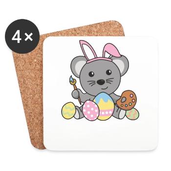Joyeuses Pâques Souris mignonne Pâques avec des œufs de Pâques - Dessous de verre (lot de 4) - blanc - Devant