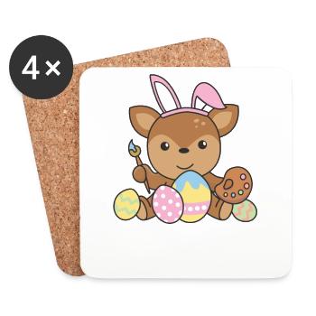 happy easter sweet deer Easter with Easter eggs - Coasters (set of 4) - white - Front