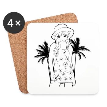 Coconut Girl Aesthetic Anime Girl Summer Outfit - Coasters (set of 4) - white - Front