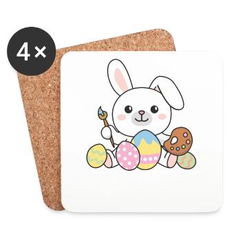 happy easter cute bunny Easter with Easter eggs - Coasters (set of 4) - white - Front