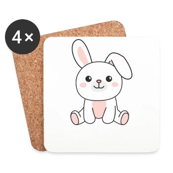 Lapin Lapin Animaux mignons Lapin de Pâques - Dessous de verre (lot de 4) - blanc - Devant