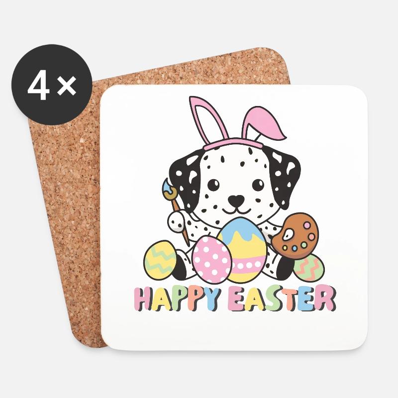 happy easter süßes Dalmatiner Ostern mit - Untersetzer (4er-Set) - Weiß