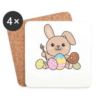 happy easter cute bunny Easter with Easter eggs - Coasters (set of 4) - white - Front