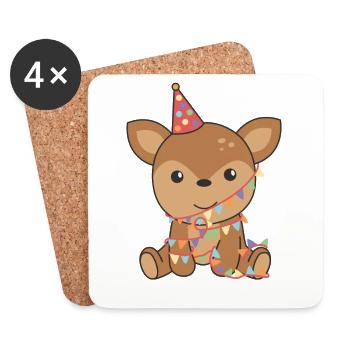 Reh zum Geburtstag für Kinder ein Geburtstags - Untersetzer (4er-Set) - Weiß - Vorne