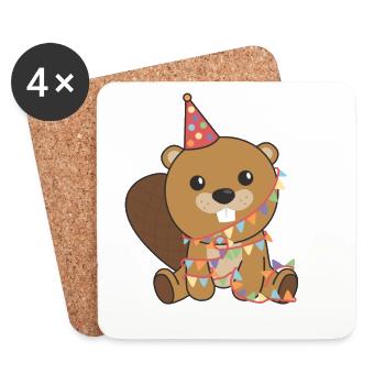 Castor pour un anniversaire pour les enfants un anniversaire - Dessous de verre (lot de 4) - blanc - Devant