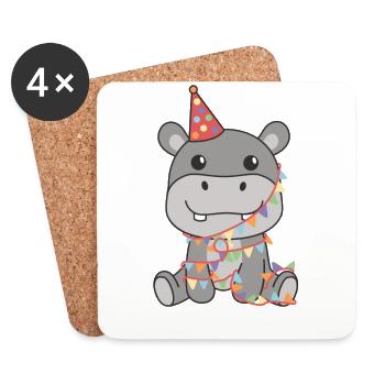 Flusspferd zum Geburtstag für Kinder ein Geschenk - Untersetzer (4er-Set) - Weiß - Vorne