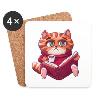 Katze Lesen Bücher Buch - Untersetzer (4er-Set) - Weiß - Vorne