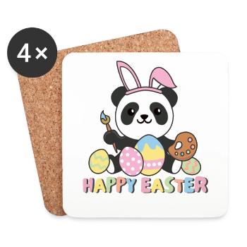 happy easter süßes Panda Ostern mit Ostereiern - Untersetzer (4er-Set) - Weiß - Vorne