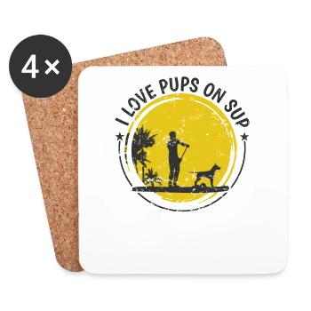 J’aime les chiots sur SUP Stand up Paddle avec chien - Dessous de verre (lot de 4) - blanc - Devant