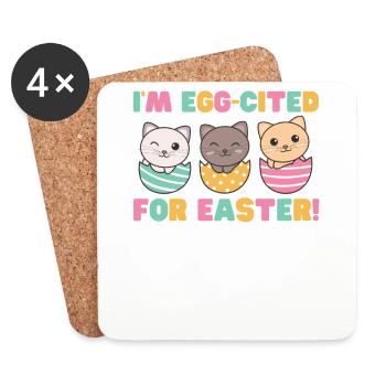 cute cats at Easter with Easter eggs cat - Coasters (set of 4) - white - Front