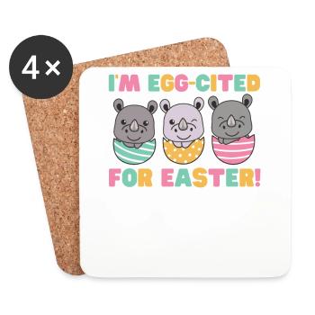 cute rhinos at Easter with Easter eggs rhino - Coasters (set of 4) - white - Front