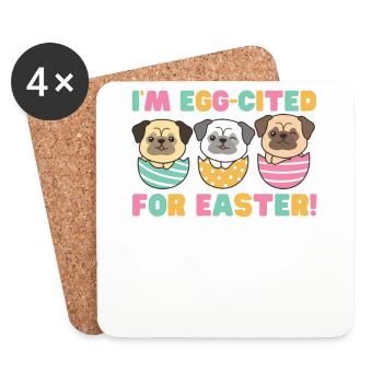 cute dogs at Easter with Easter eggs pug - Coasters (set of 4) - white - Front