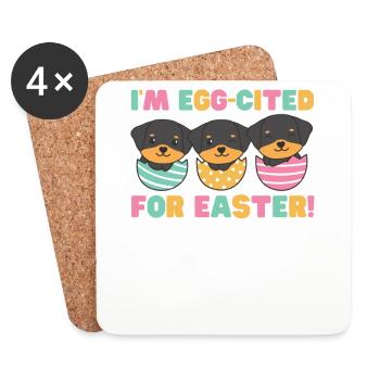 chiens mignons à Pâques avec des œufs de Pâques Rottweiler - Dessous de verre (lot de 4) - blanc - Devant