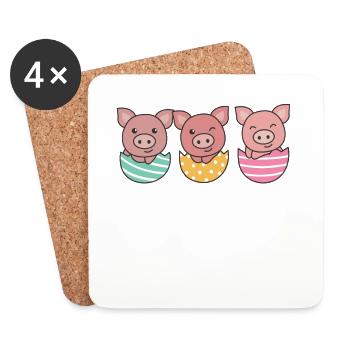 cochons doux à Pâques avec œufs de Pâques porc - Dessous de verre (lot de 4) - blanc - Devant