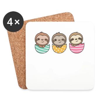 cute sloths at Easter with Easter eggs sloth - Coasters (set of 4) - white - Front