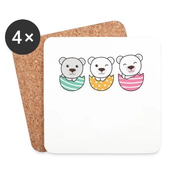 cute polar bears at Easter with Easter eggs polar bear - Coasters (set of 4) - white - Front
