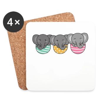 éléphants mignons pour Pâques avec des œufs de Pâques éléphant - Dessous de verre (lot de 4) - blanc - Devant