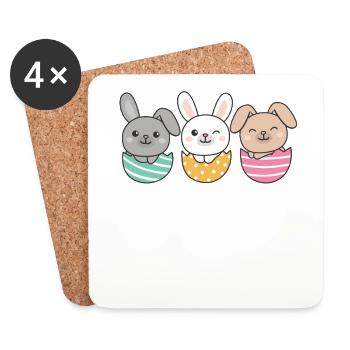 mignons lapins à Pâques avec des œufs de Pâques lapin - Dessous de verre (lot de 4) - blanc - Devant