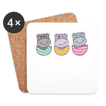 süße Hippos zu Ostern mit Ostereiern Hippo - Untersetzer (4er-Set) - Weiß - Vorne