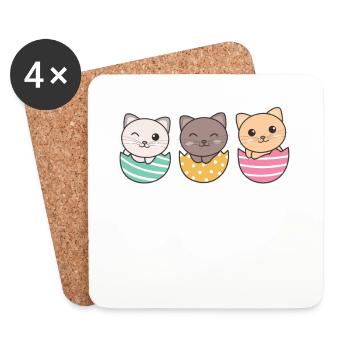 cute cats at Easter with Easter eggs cat - Coasters (set of 4) - white - Front