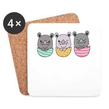 cute rhinos at Easter with Easter eggs rhino - Coasters (set of 4) - white - Front