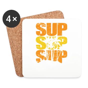 SUP mit Palmen Stand up Paddle Sport - Untersetzer (4er-Set) - Weiß - Vorne