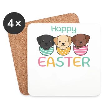 chiens mignons à Pâques avec des œufs de Pâques Labrador - Dessous de verre (lot de 4) - blanc - Devant