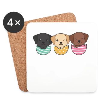 chiens mignons à Pâques avec des œufs de Pâques Labrador - Dessous de verre (lot de 4) - blanc - Devant