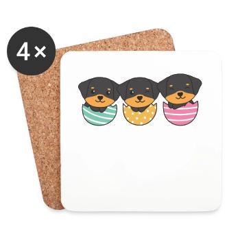 chiens mignons à Pâques avec des œufs de Pâques Rottweiler - Dessous de verre (lot de 4) - blanc - Devant