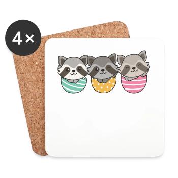 cute raccoons for Easter with Easter eggs raccoon - Coasters (set of 4) - white - Front