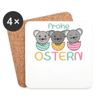 süße Mäuse zu Ostern mit Ostereiern Maus - Untersetzer (4er-Set) - Weiß - Vorne