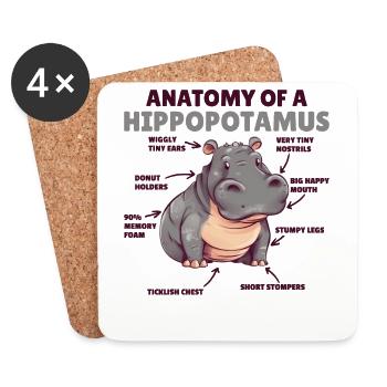 Explication de l’hippopotame doux Anatomie d’un hippopotame - Dessous de verre (lot de 4) - blanc - Devant