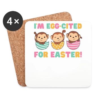 cute monkeys at Easter with Easter eggs monkey - Coasters (set of 4) - white - Front
