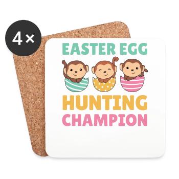 cute monkeys at Easter with Easter eggs monkey - Coasters (set of 4) - white - Front