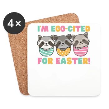 cute raccoons for Easter with Easter eggs raccoon - Coasters (set of 4) - white - Front