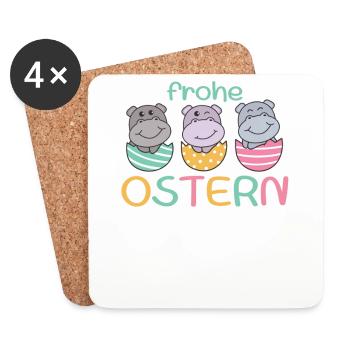 süße Hippos zu Ostern mit Ostereiern Hippo - Untersetzer (4er-Set) - Weiß - Vorne