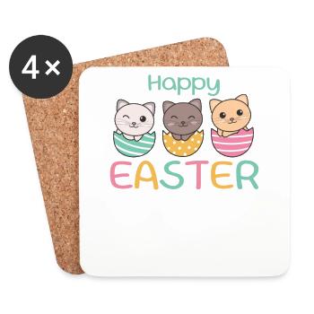 cute cats at Easter with Easter eggs cat - Coasters (set of 4) - white - Front