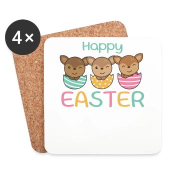 süße Rehe zu Ostern mit Ostereiern Reh - Untersetzer (4er-Set) - Weiß - Vorne