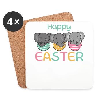 éléphants mignons à Pâques avec des œufs de Pâques éléphant - Dessous de verre (lot de 4) - blanc - Devant