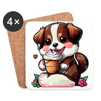 Happiness with a dog - Coasters (set of 4) - white - Front