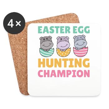 süße Hippos zu Ostern mit Ostereiern Hippo - Untersetzer (4er-Set) - Weiß - Vorne