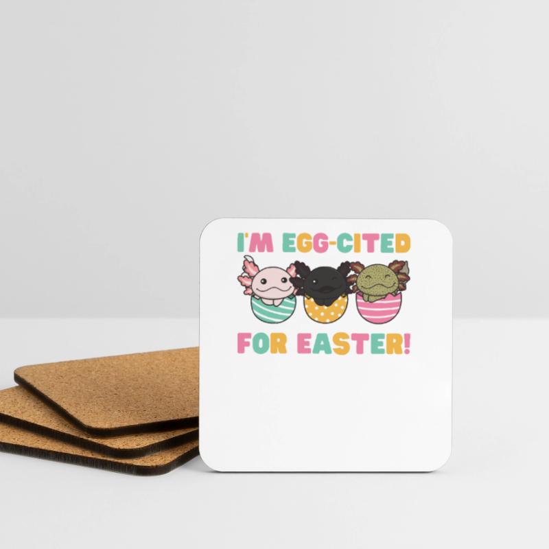 sweet axolotls at Easter with Easter eggs axolotl Coasters (set of 4)