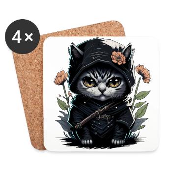 Le chat ninja : un combattant invincible - Dessous de verre (lot de 4) - blanc - Devant