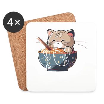 But first ramen cute cat eats ramen - Coasters (set of 4) - white - Front